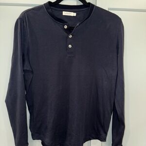 Suitsupply Shirt Men's Medium Blue Pima Cotton Long Sleeve Henley Lightweight